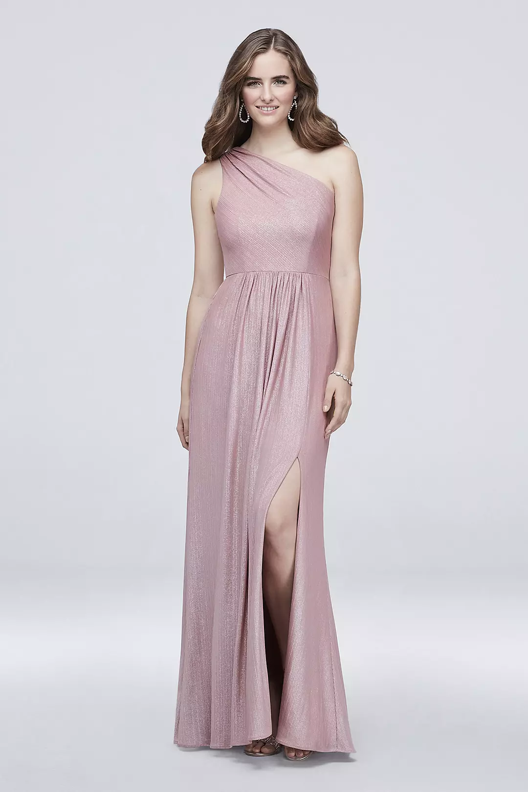 One-Shoulder Textured Foiled Jersey A-Line Dress Image
