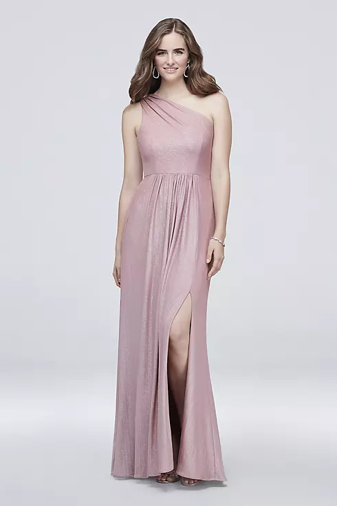 One-Shoulder Textured Foiled Jersey A-Line Dress Image 1