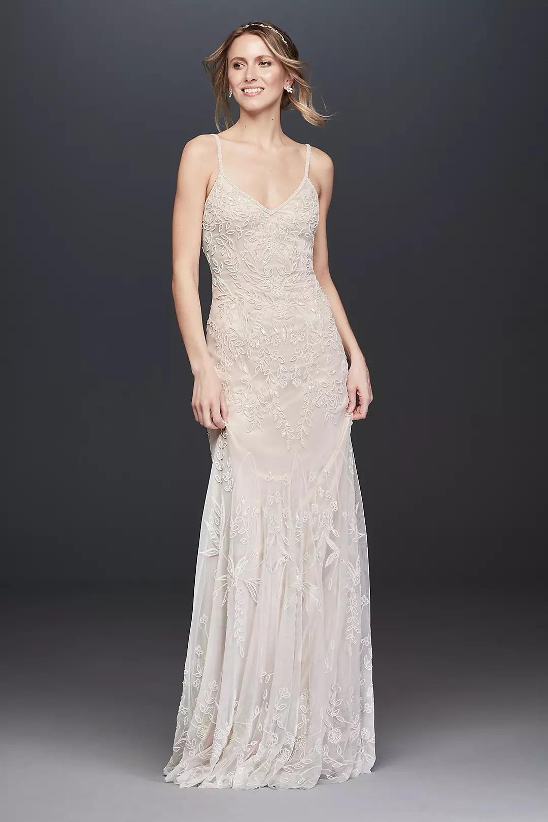 As Is Allover Floral Beaded Sheath Wedding Dress Image