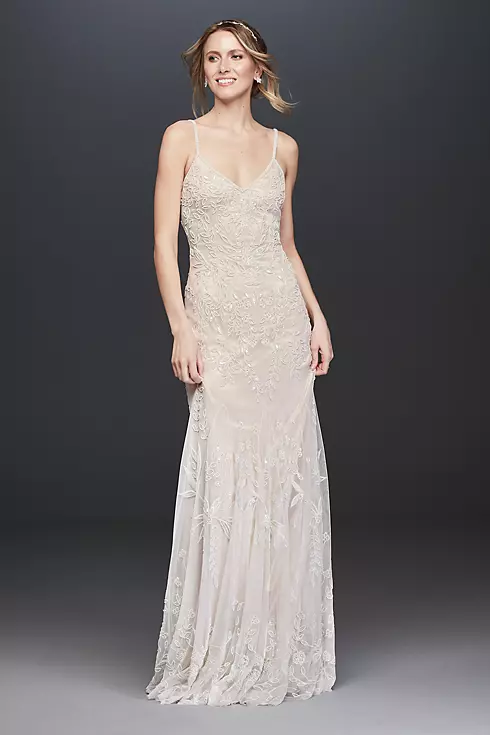 As Is Allover Floral Beaded Sheath Wedding Dress Image 1
