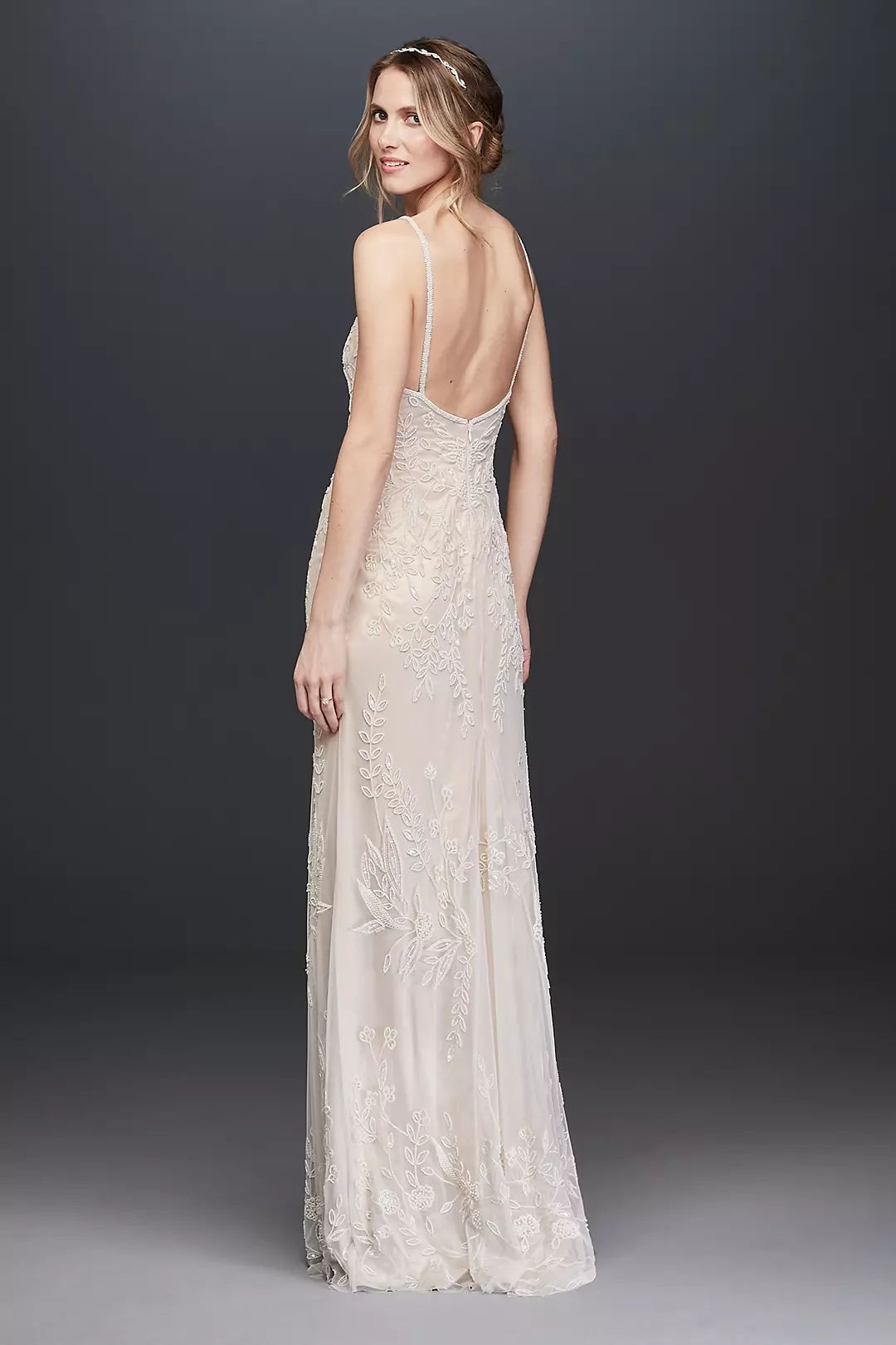 As Is Allover Floral Beaded Sheath Wedding Dress Image 2