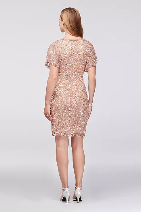 Short Beaded Dress with Scalloped Flutter Sleeves Image 2