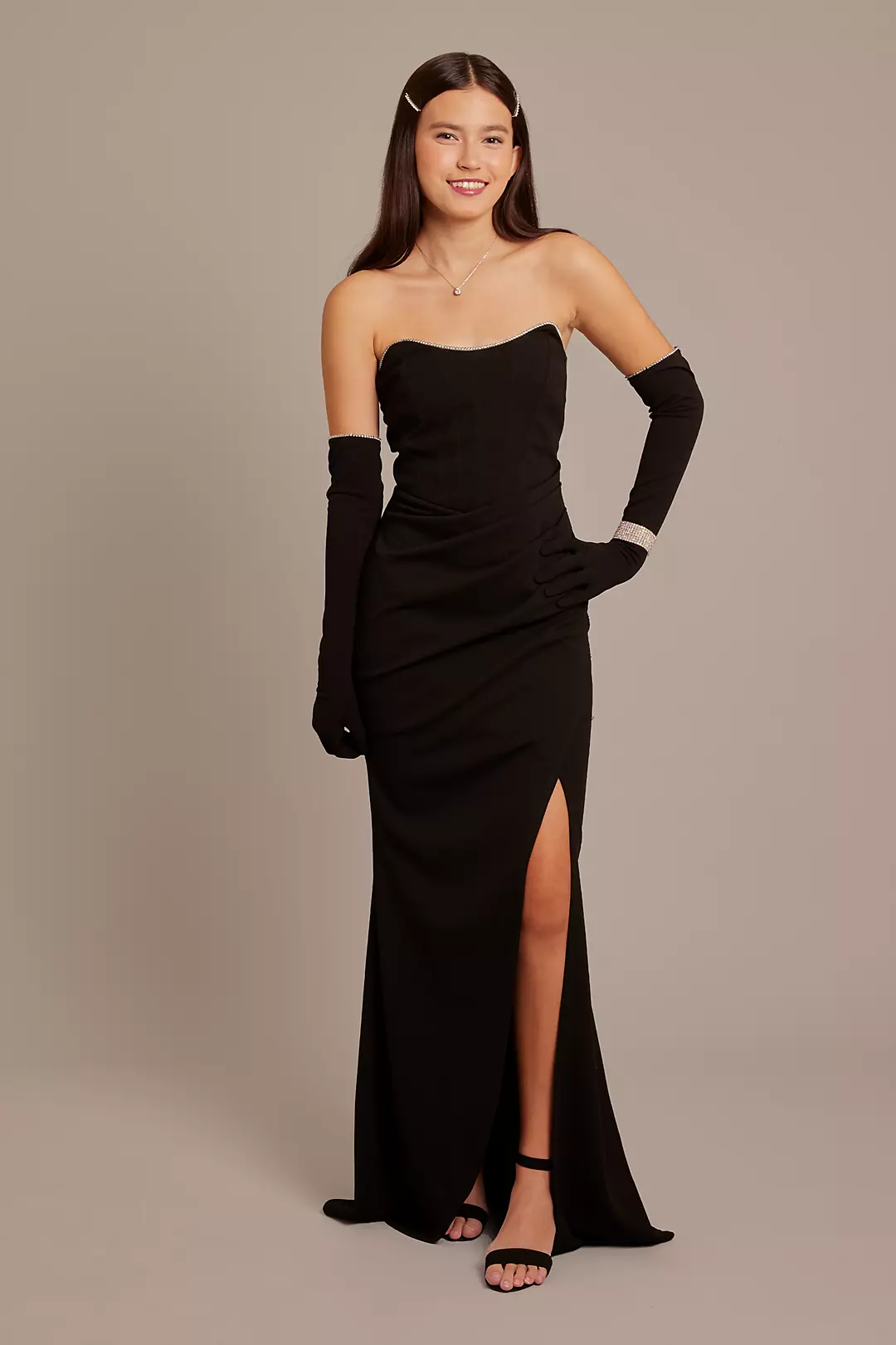 Strapless Draped Crepe Gown with Matching Gloves Image