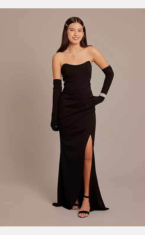 Strapless Draped Crepe Gown with Matching Gloves Image 1