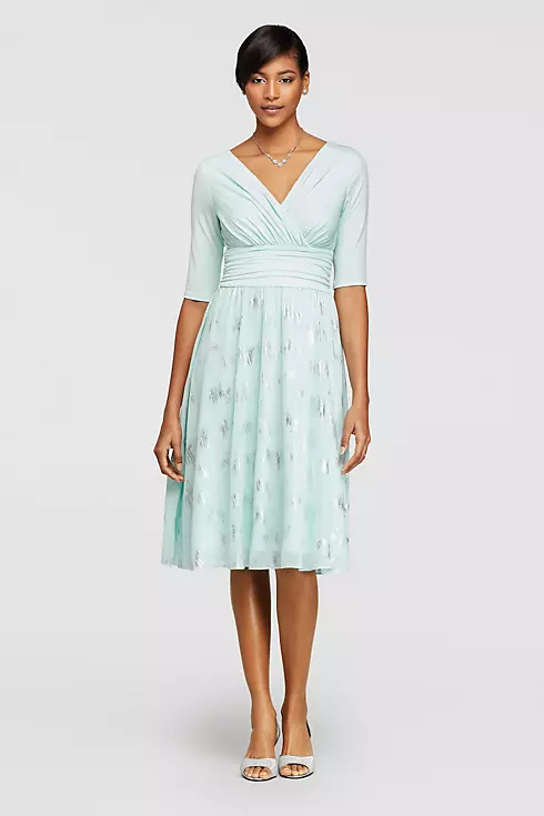 3/4 Sleeved Short Dress with Patterned Skirt Image 1