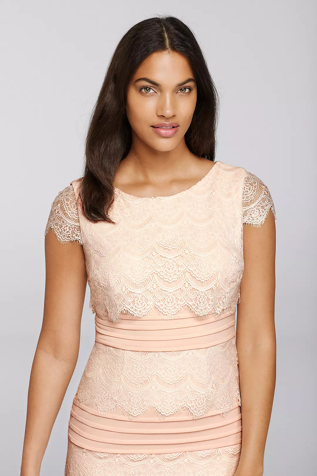 Banded Short Dress with Lace Cap Sleeves Image 3