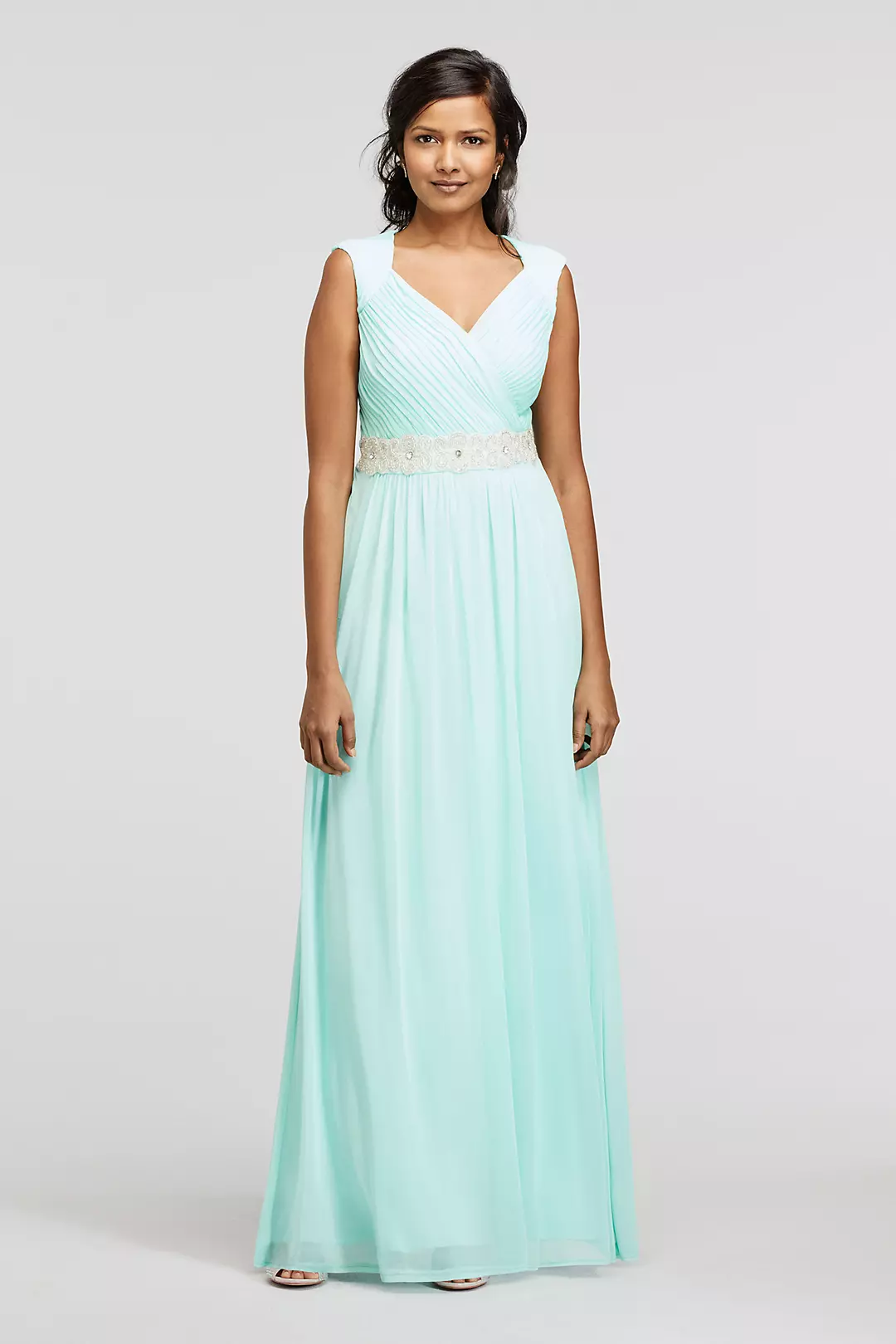 Long Jersey Ruched Bodice Dress with Beaded Waist Image