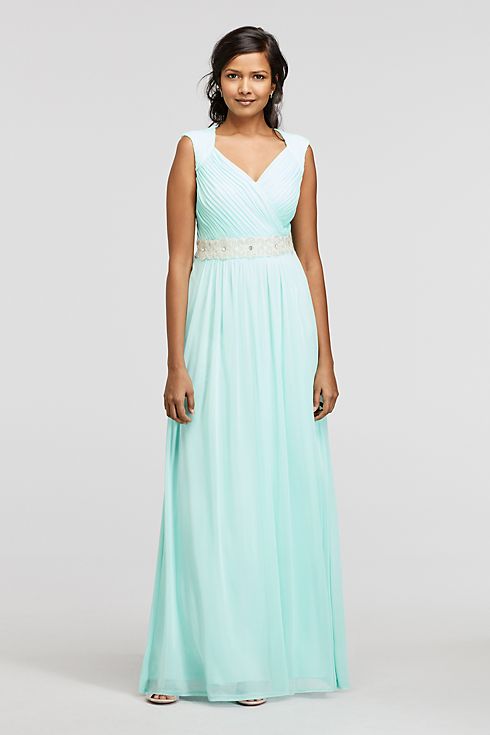 Long Jersey Ruched Bodice Dress with Beaded Waist Image 1