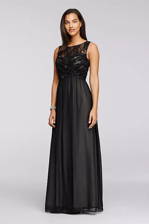 Ruched Long Dress with Illusion Neckline Image 1