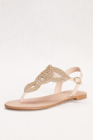 Swirling Bead and Crystal T-Strap Sandal | David's Bridal