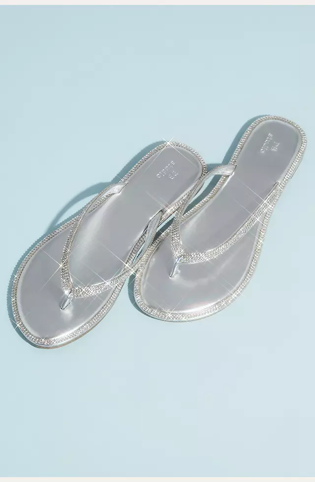 Metallic Thong Sandals with Pave Crystal Trim Image 3