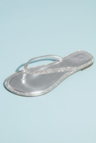 David's Bridal Grey Flip Flops (Metallic Thong Sandals with Pave Crystal Trim)