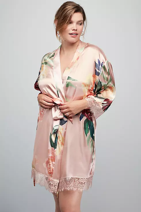 Floral and Lace Satin Robe Image 1