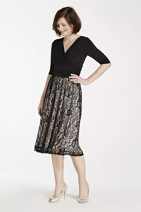3/4 Sleeve Jersey Dress with Floral Lace Skirt Image 1