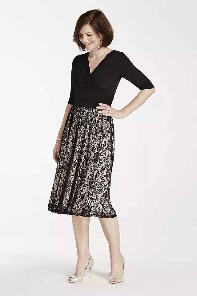 3/4 Sleeve Jersey Dress with Floral Lace Skirt Image