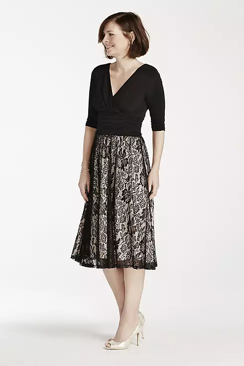 3/4 Sleeve Jersey Dress with Floral Lace Skirt Image 3