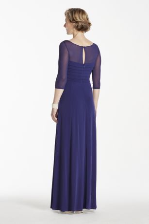 3/4 Sleeve Jersey Dress with Illusion Neckline | David's Bridal