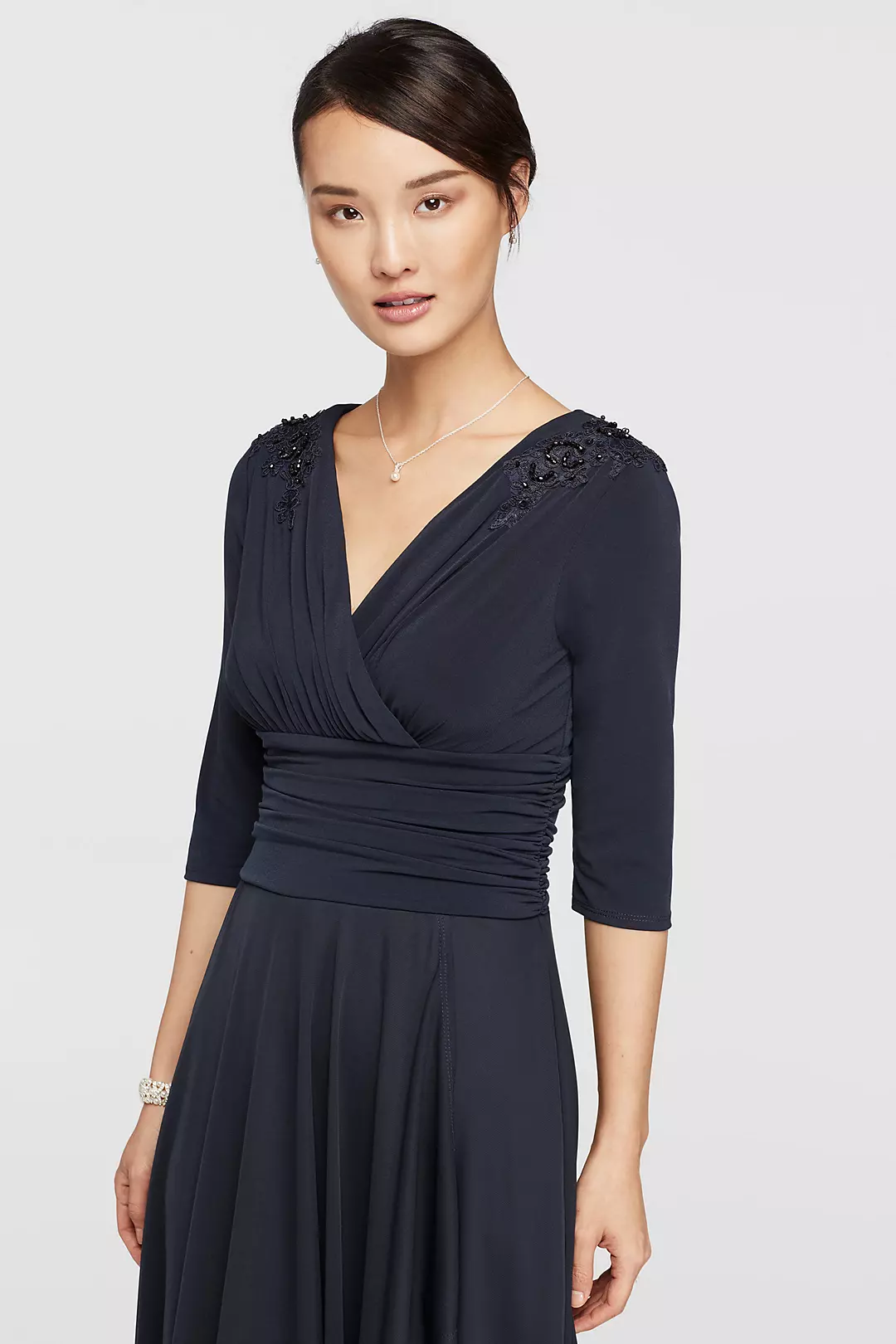 3/4 Sleeve Short Jersey Dress with Shirred Waist Image 3