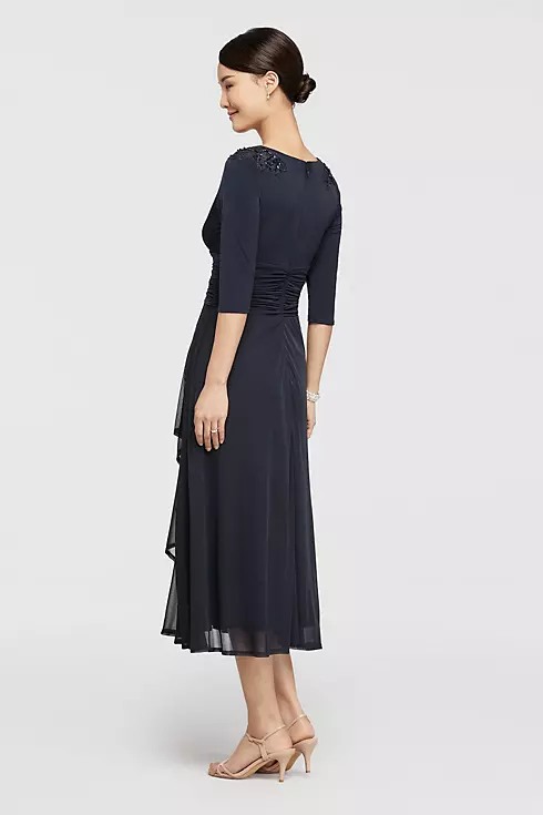 3/4 Sleeve Short Jersey Dress with Shirred Waist Image 2