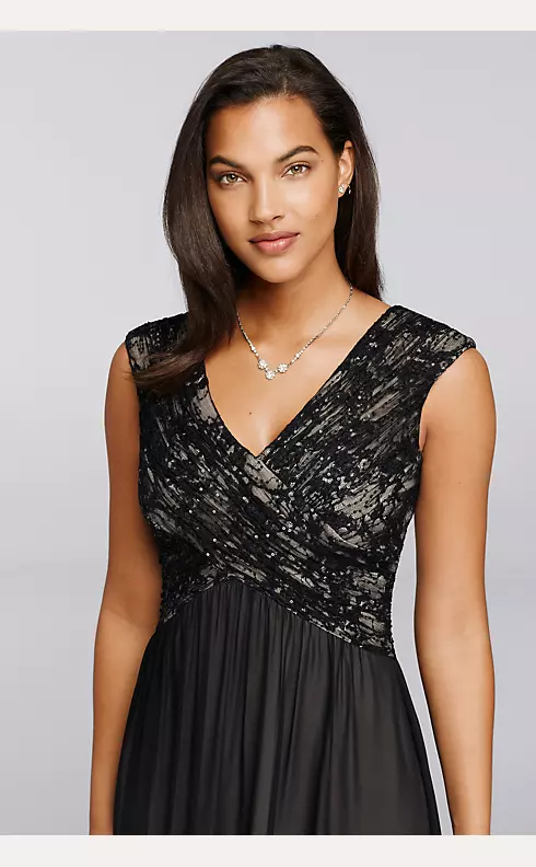 Long Lace Gown with Embellished Sequin Bodice Image 3