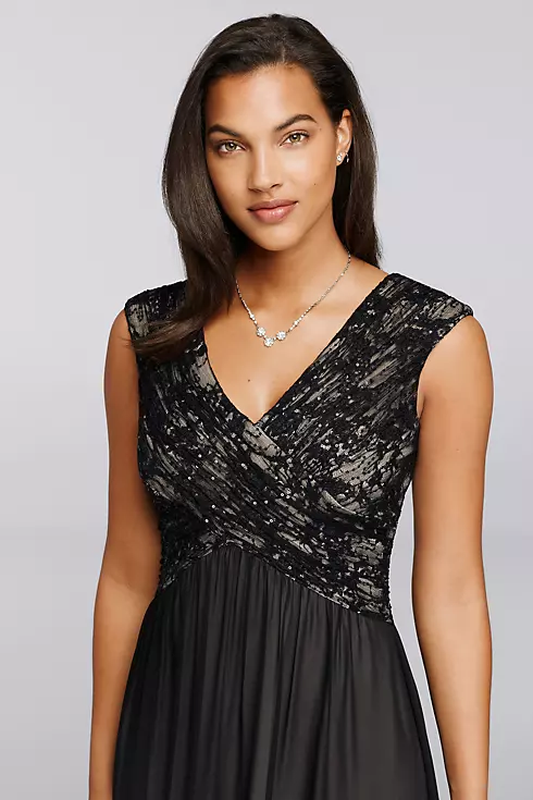 Long Lace Gown with Embellished Sequin Bodice Image 3