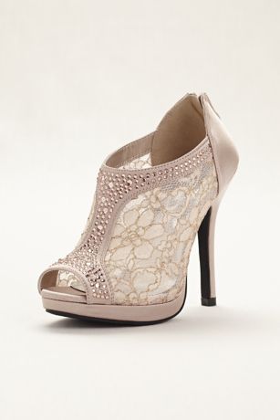 Lace high heel shootie with cheap flatback crystals