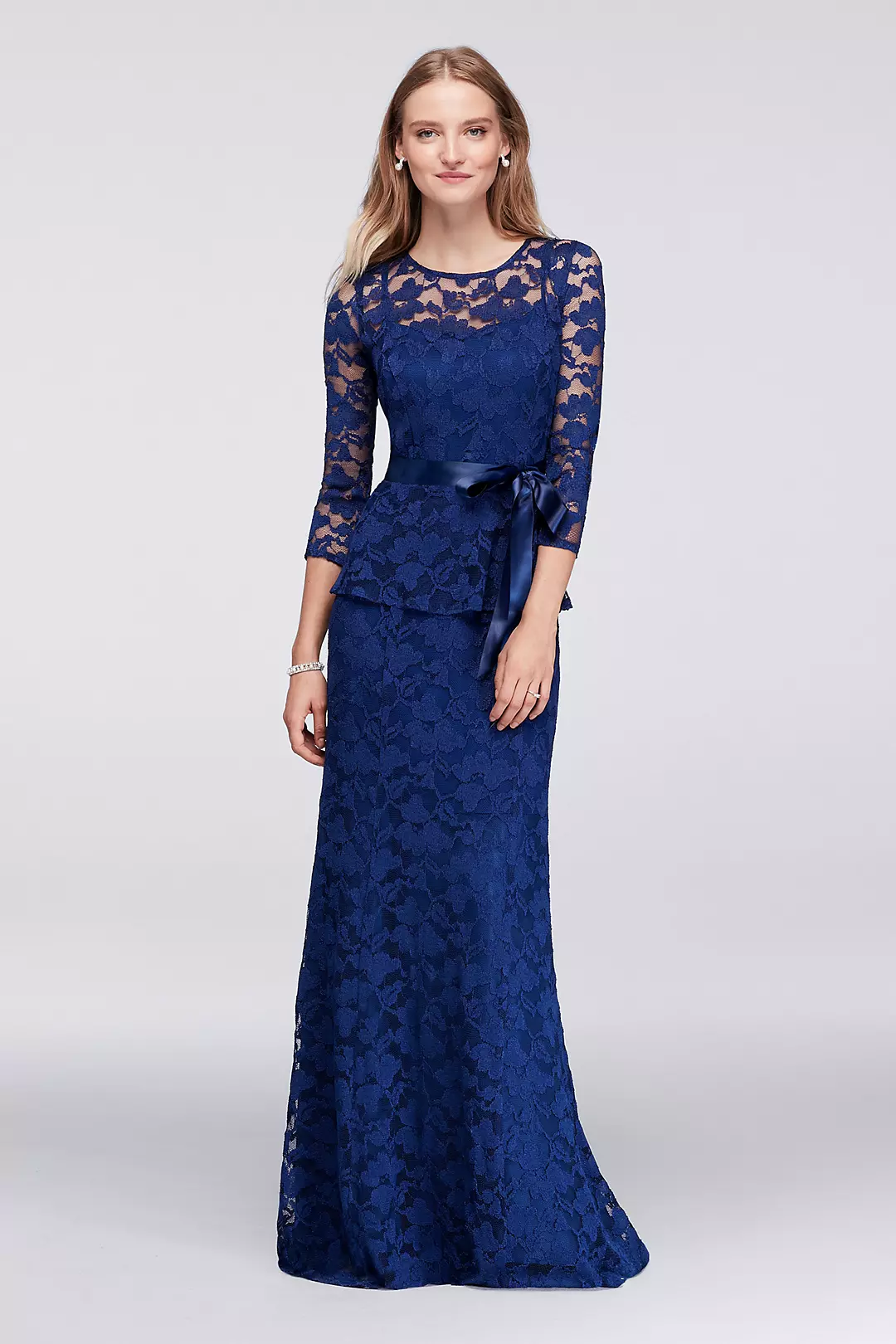 Mock 2-Piece Gown with Illusion Lace Neckline Image