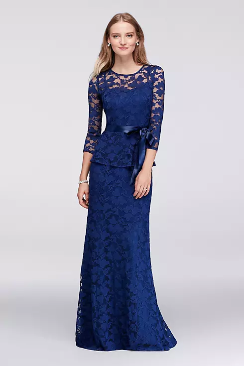 Mock 2-Piece Gown with Illusion Lace Neckline Image 1