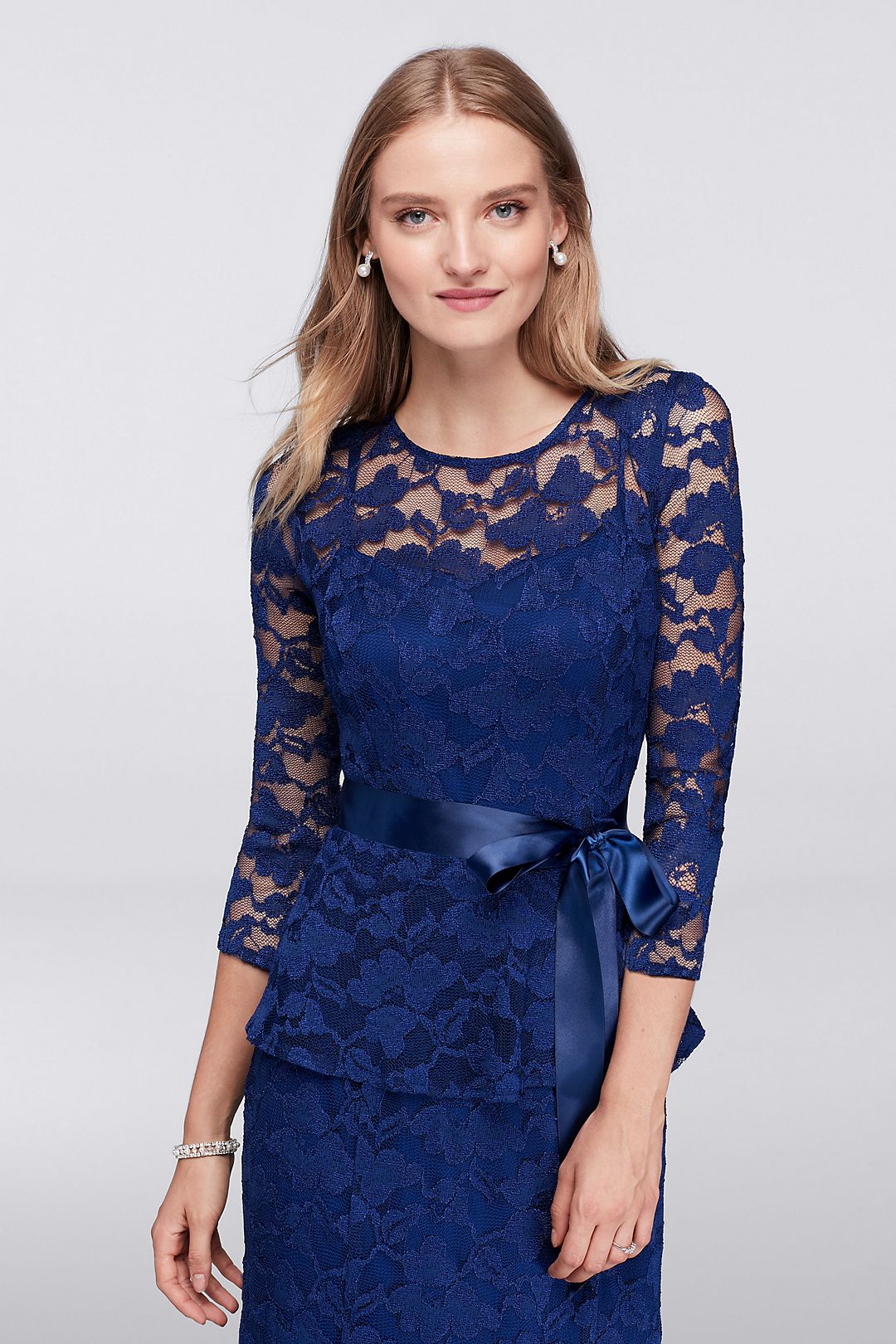 Mock 2-Piece Gown with Illusion Lace Neckline Image 4