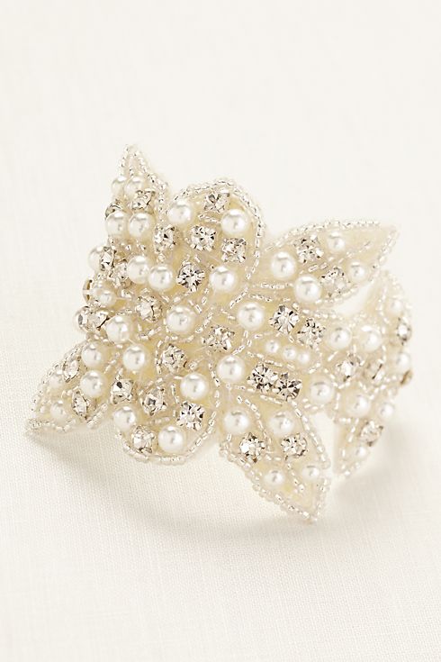 Pearl and Crystal Embellished Fabric Bracelet Image