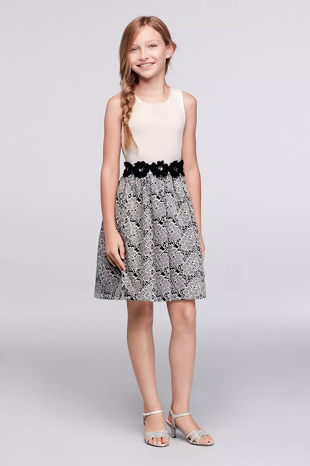 Jacquard Fit-and-Flare Dress with Ribbon Detail Image
