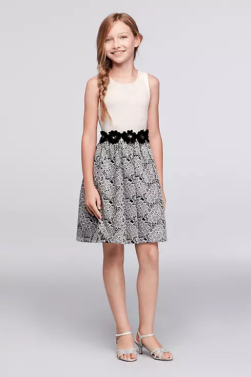 Jacquard Fit-and-Flare Dress with Ribbon Detail Image 1