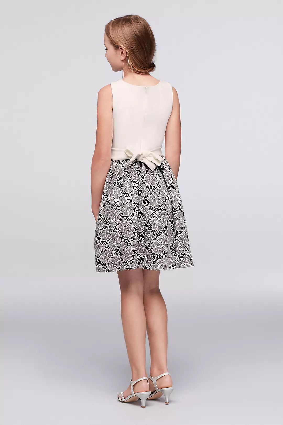 Jacquard Fit-and-Flare Dress with Ribbon Detail Image 2