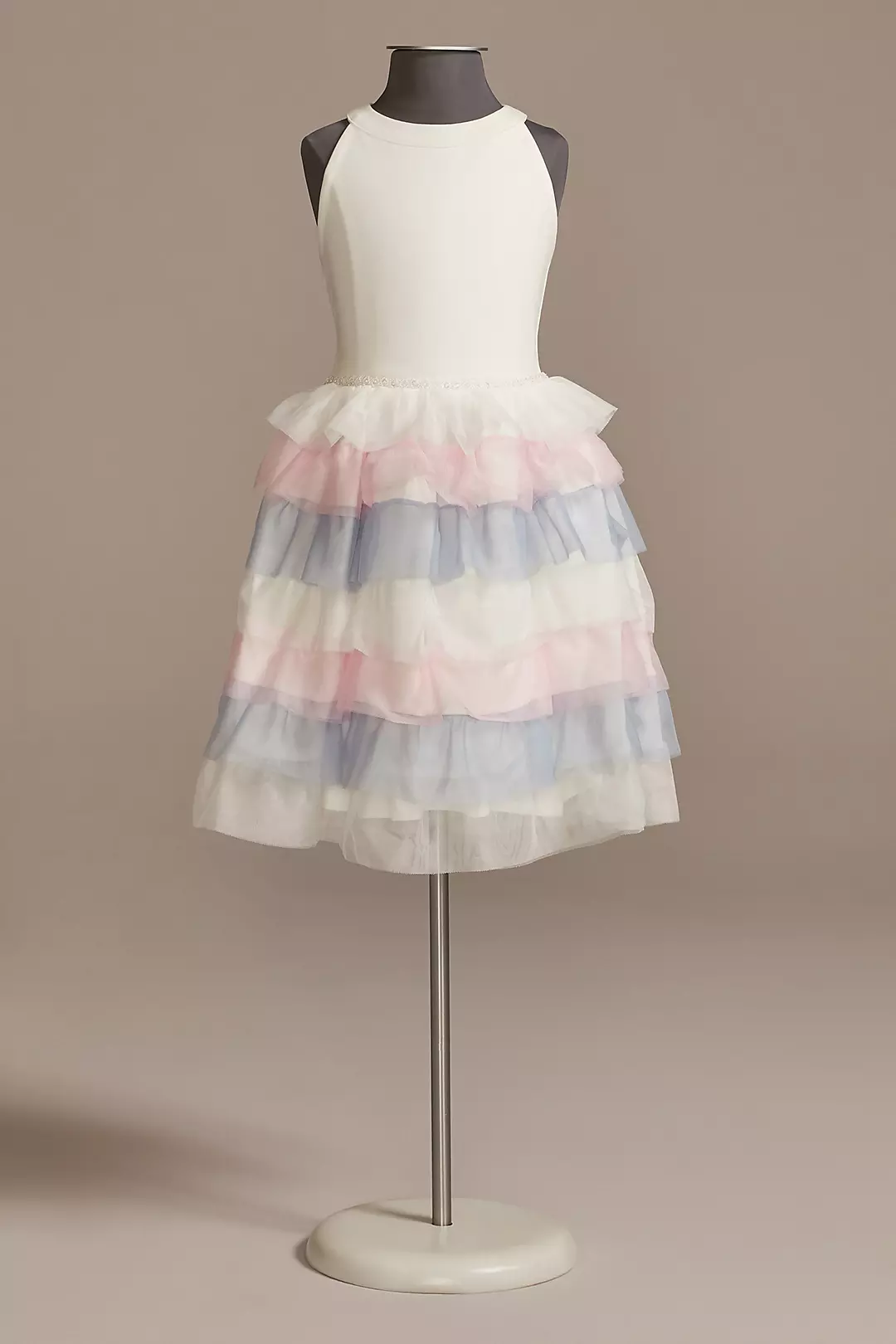 Tank Flower Girl Dress with Tiered Mesh Skirt Image