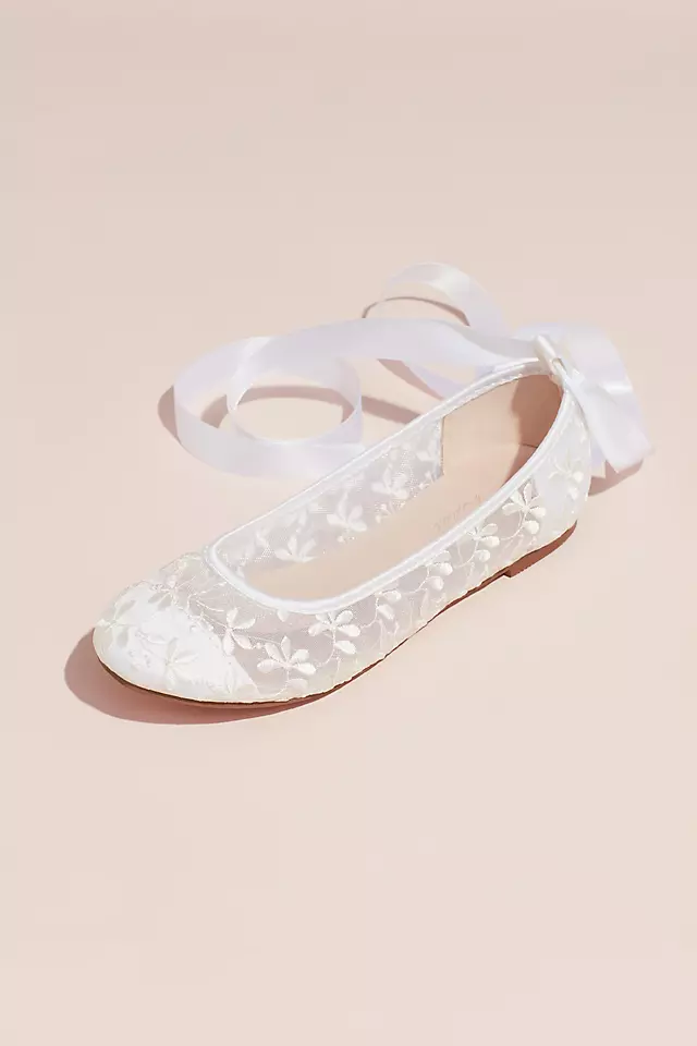 Embroidered Lace-Up Floral Illusion Ballet Flats Image 2