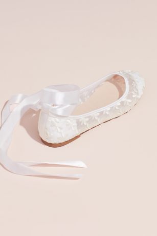 Eli1957 floral-appliqué tulle ballerina shoes - White