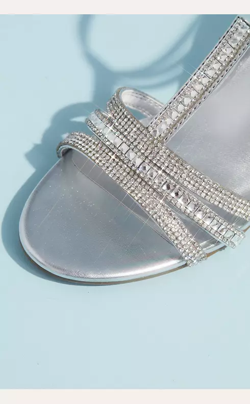 Metallic Wedge T-Strap Sandals with Tonal Crystals | David's Bridal