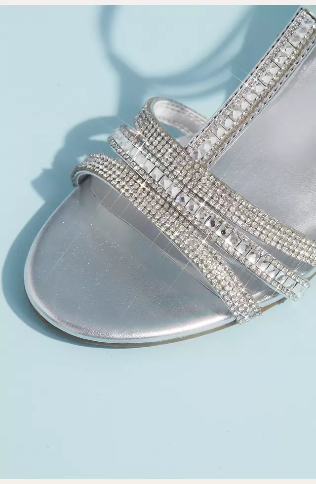 Metallic Wedge T-Strap Sandals with Tonal Crystals | David's Bridal