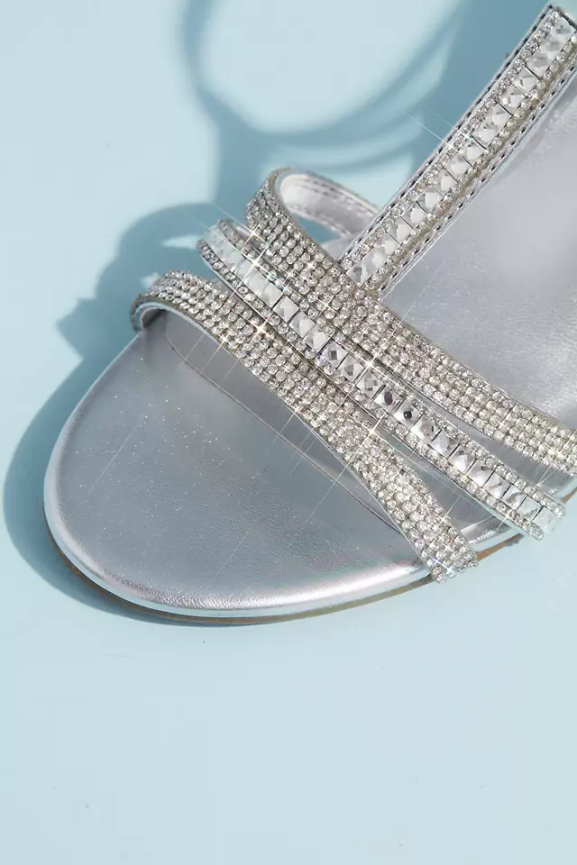 Metallic Wedge T-Strap Sandals with Tonal Crystals Image 4
