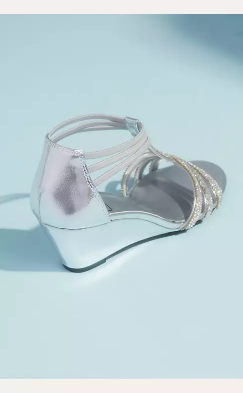 Metallic Wedge T-Strap Sandals with Tonal Crystals Image 3