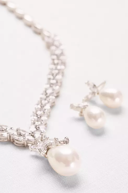 Pearl and Cubic Zirconia Necklace and Earring Set Image 2