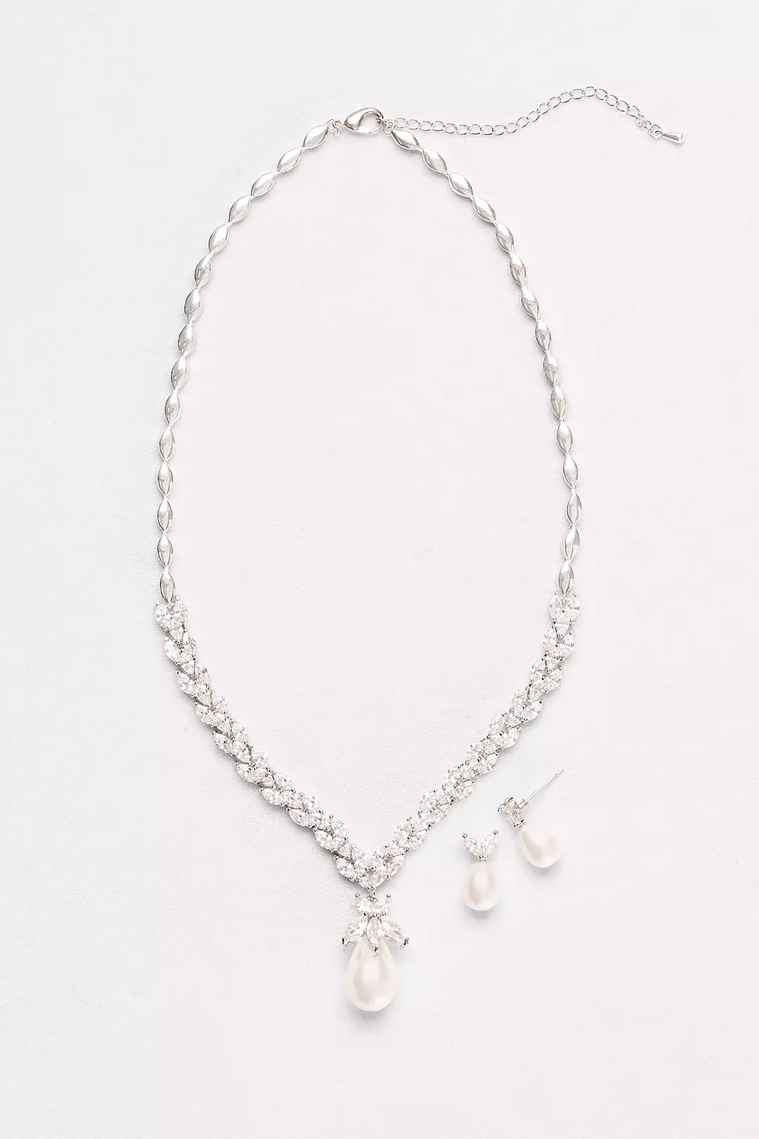 Pearl and Cubic Zirconia Necklace and Earring Set Image