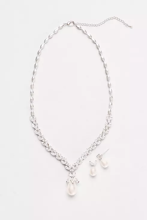 Pearl and Cubic Zirconia Necklace and Earring Set Image 1
