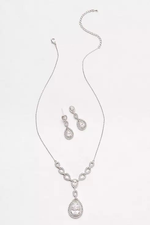 Layered Cubic Zirconia Necklace and Earring Set   Image 1