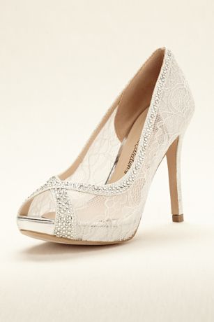 White lace clearance peep toe heels