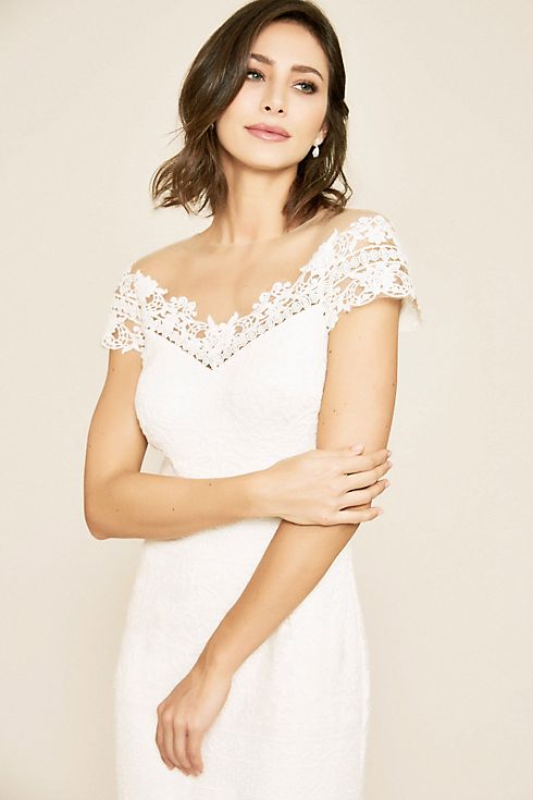 Joelle Mixed Lace Cap Sleeve Sheath Wedding Dress Image 3