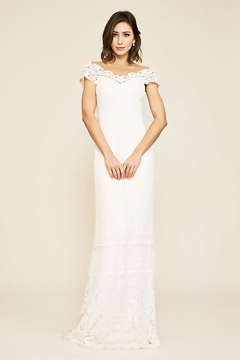 Joelle Mixed Lace Cap Sleeve Sheath Wedding Dress Image 1