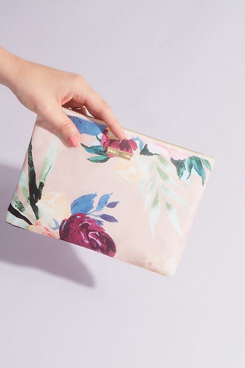 Cotton Canvas and Satin Floral Pouch Image 1