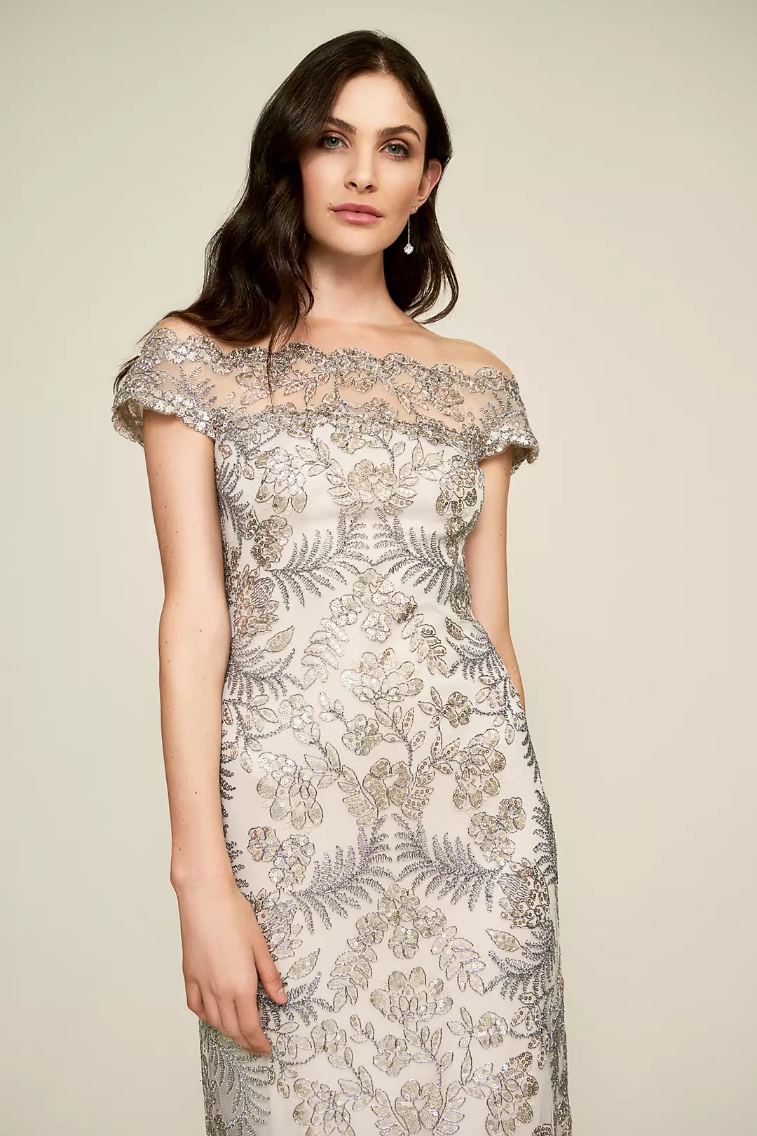 Sequin-Embroidered Off-the-Shoulder Sheath Dress Image 3