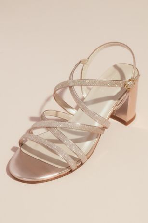 Metallic Block Heel Sandals with Glitter Straps